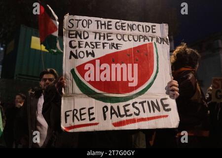 London, UK. Nov 15, 2023. A rally supporting Palestine unfolds outside Parliament as MPs debate a ceasefire. Stock Photo