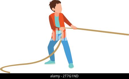 happy cute kid boy and girl play tug o war vector Stock Vector