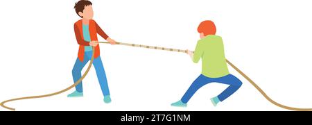 happy cute kid boy and girl play tug o war vector Stock Vector