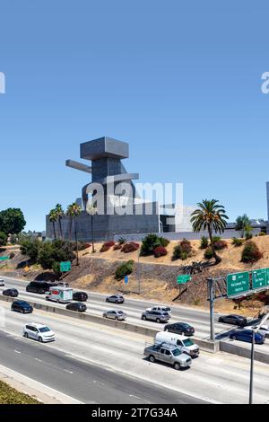 Ramón C.Cortines School Visual & Performing Arts from Cathedral of Our Lady of the Angels  across freeway 101, Los Angeles California USA Stock Photo