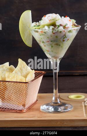 Ceviche dish of Peruvian and South American cuisine raw fish or shrimp marinated in lemon or lime juice or other citrus Stock Photo