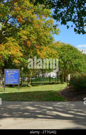 Directions signpost on campus at the United States Naval Academy at Annapolis MD Stock Photo