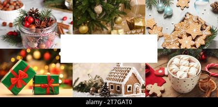 Photos of Christmas holidays combined into collage. Banner design with space for text Stock Photo