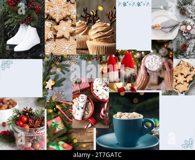 Photos of Christmas holidays combined into collage, space for text Stock Photo