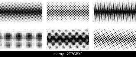 Different halftone gradient backgrounds set. Cartoon dots texture wallpaper collection. Black and white comic design cover pack for banner, poster, print. Pop art dotted vector illustration bundle Stock Vector