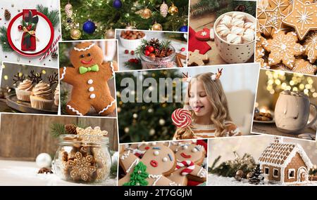 Photos of Christmas holidays combined into collage. Banner design Stock Photo