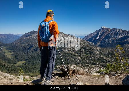 OR02741-00...OREGON - View of the Matterhorn and the East Lostine Valley from the trail up Eagle Cap Peak, in the Eagle Cap Wilderness. Stock Photo