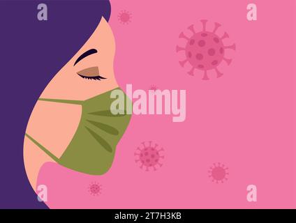 Simple flat vector illustration of woman face wearing a medical mask to prevent viruses Stock Vector