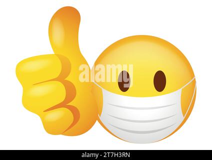 Vector illustration of emoticon wearing medical mask doing thumb up Stock Vector