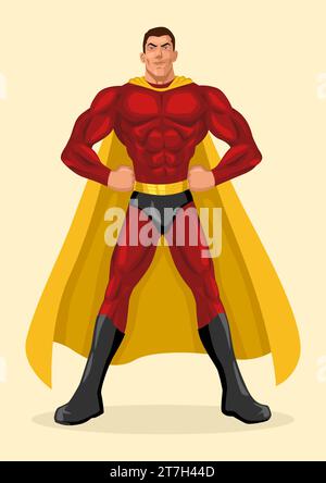 Silhouette illustration of a superhero posing with hands on hips Stock Vector