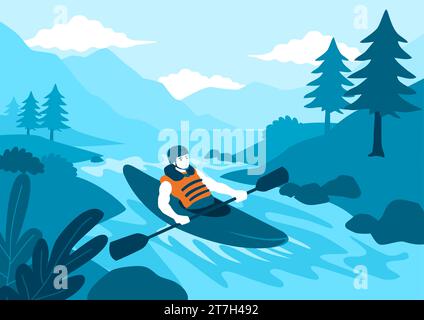 Simple flat vector illustration of man kayaking Stock Vector