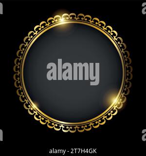 Golden round frame isolated on black background. Vector illustration Stock Vector