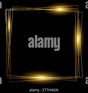 Gold squares frame on black background. Template design for festive frame, christmas, label or invitation Stock Vector