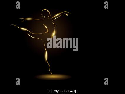 Line art vector illustration of golden ballerina on dark background Stock Vector