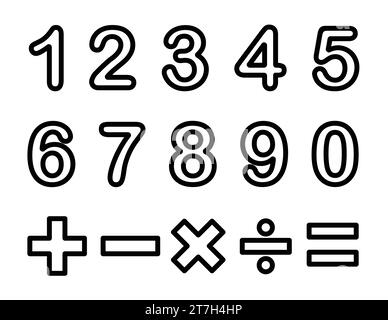 Numbers And Mathematics Symbols Coloring Page For Children Stock Vector