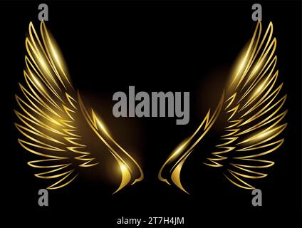Vector illustration of golden wings on black background Stock Vector