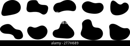 Abstract organic shapes collection. Irregular liquid forms set. Black amoeba blobs, blotches, drops and stains bundle. Different design elements for label, sticker, banner, speech bubble. Vector pack Stock Vector