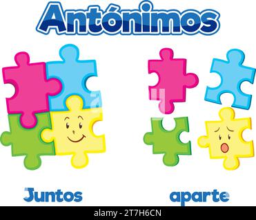 Illustrated picture word card in Spanish for education antonyms Stock Vector