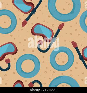 Resort pattern print, lifebuoy and snorkel mask Stock Vector