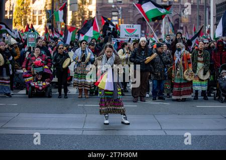 thousands of pro-Palestinian march the streets of Toronto, demanding a ceasefire in Gaza. Stock Photo