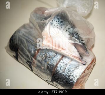 Fresh raw salmon in packing Stock Photo