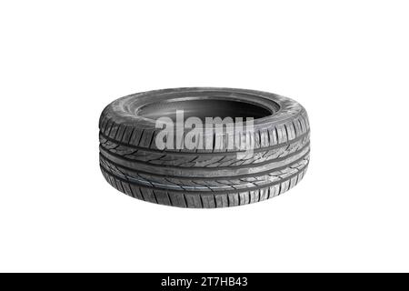 New car tires with colored lines on the tread , car tires isolated on white background , Car tires maintenance concept Stock Photo
