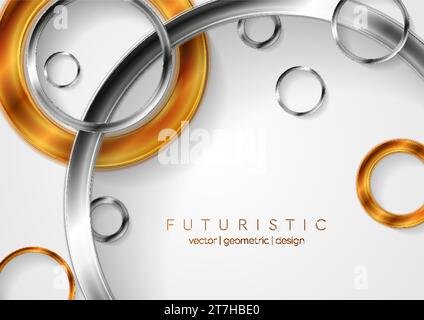 Golden and metallic glossy circles abstract technology background. Vector geometry design Stock Vector