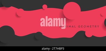 High contrast pink black minimal background with liquid waves and circles. Abstract geometric graphic banner design Stock Vector