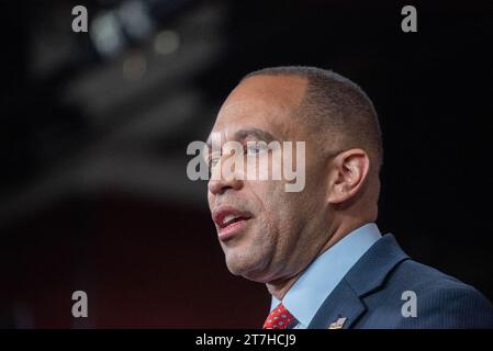 Washington, United States. 15th Nov, 2023. United States House Minority Leader Hakeem Jeffries (Democrat of New York) at his weekly press conference in the Capitol in Washington, DC, USA on Wednesday, November 15, 2023. Photo by Annabelle Gordon/CNP/ABACAPRESS.COM Credit: Abaca Press/Alamy Live News Stock Photo