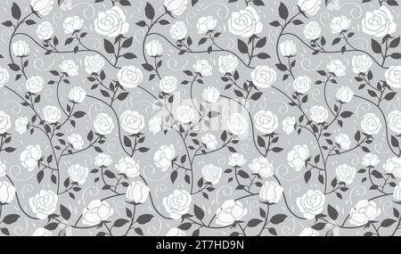 Horizontally And Vertically Repeatable Vector Seamless Monochrome Floral Pattern. Stock Vector