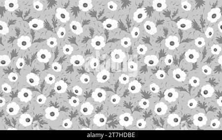 Horizontally And Vertically Repeatable Vector Seamless Monochrome Floral Pattern. Stock Vector