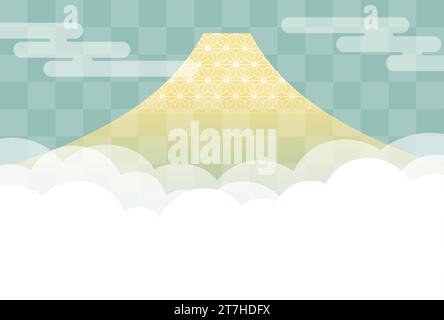 Vector New Year’s Greeting Card Template With Mt. Fuji, Clouds, And Text Space. Stock Vector