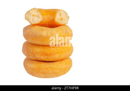 Donuts cake bakery sprinkled with sugar isolated on white background, Clipping path Stock Photo
