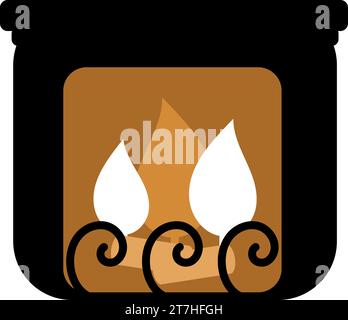 Luxury symbol of warm fireplace with burning wood. Christmas symbol in boho style. Festive New Year vector icon isolated on white background for decor Stock Vector