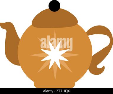 Luxury symbol of ceramic teapot with handle. Christmas symbol in boho style. Festive New Year vector icon isolated on white background for decoration Stock Vector