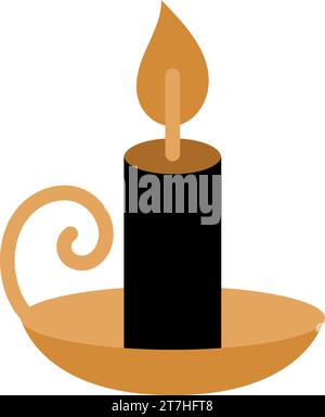 Luxury symbol of Burning candle on candlestick with handle. Christmas symbol in boho style. Festive New Year vector icon isolated on white background Stock Vector
