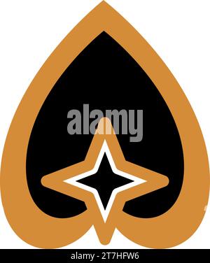 Luxury boho style four pointed star inside inverted heart symbol in black and gold colors. Religious mystical pictogram. Sacred vector sign isolated o Stock Vector
