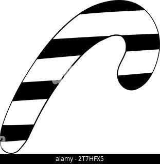 Doodle silhouette of candy cane, element of winter festival decoration. Christmas lollypop holiday symbol. Simple black shape freehand vector icon iso Stock Vector