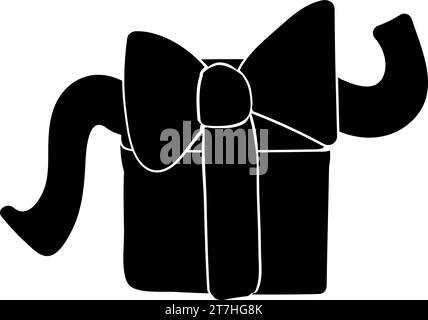 Doodle silhouette of gift box unpacking, element of winter festival party. Christmas surprise unboxing, winter pleasant surprise. Simple black shape f Stock Vector