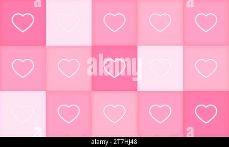 Heart background seamless pattern geometric neon embossed flat. Holiday cube shape gift screensaver wrapping paper romantic love happy valentine birthday women mother day party pastel cute springtime Stock Vector