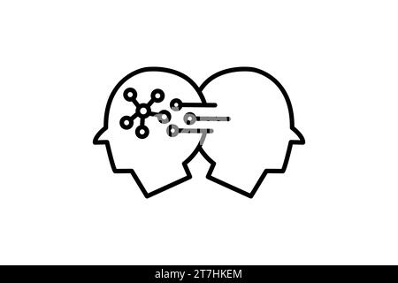 artificial intelligence icon. human machine collaboration. human head with robot. line icon style. simple vector design editable Stock Vector
