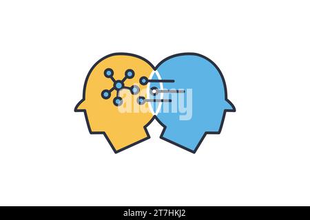 artificial intelligence icon. human machine collaboration. human head with robot. flat line icon style. simple vector design editable Stock Vector