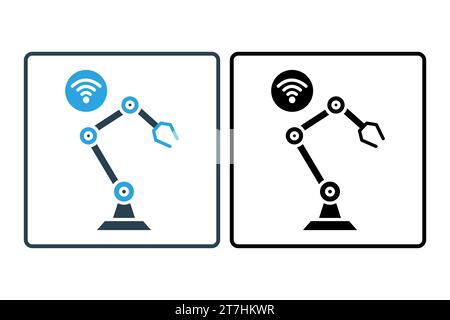 intelligent robotics icon. robot arm with wifi. icon related to artificial intelligence. solid icon style. simple vector design editable Stock Vector
