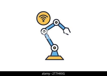 intelligent robotics icon. robot arm with wifi. icon related to artificial intelligence. flat line icon style. simple vector design editable Stock Vector