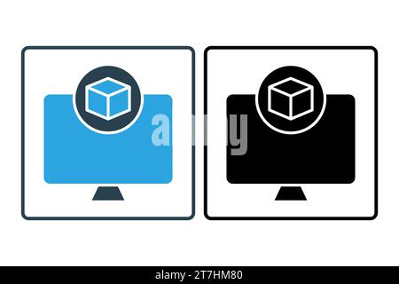 3d screen icon. screen with augmented reality. icon related to 3D display technology. solid icon style. simple vector design editable Stock Vector