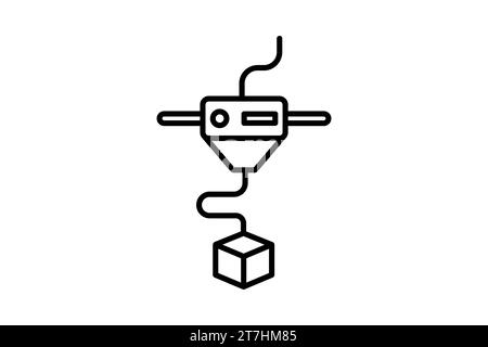3D printing icon. 3D printer in action. icon related to artificial intelligence, 3D printing technology and customized production. line icon style. si Stock Vector