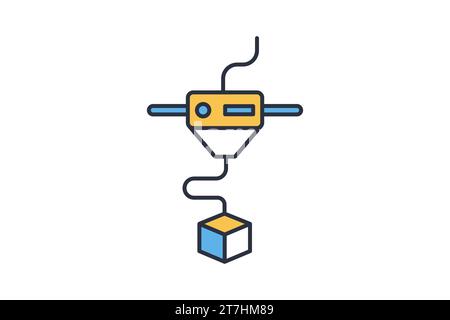 3D printing icon. 3D printer in action. icon related to artificial intelligence, 3D printing technology and customized production. flat line icon styl Stock Vector