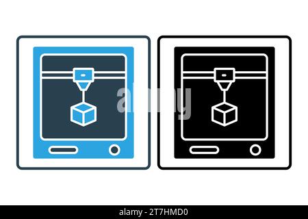 3D printing icon. 3D printer in action. icon related to artificial intelligence, 3D printing technology and customized production. Solid icon style. s Stock Vector