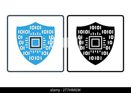 cybersecurity shield icon. shield with binary code. icon related to securing digital infrastructure and data in industry. solid icon style. simple vec Stock Vector