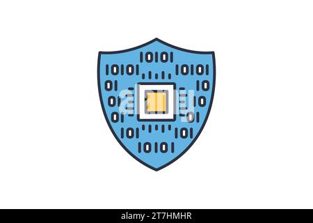 cybersecurity shield icon. shield with binary code. icon related to securing digital infrastructure and data in industry. flat line icon style. simple Stock Vector